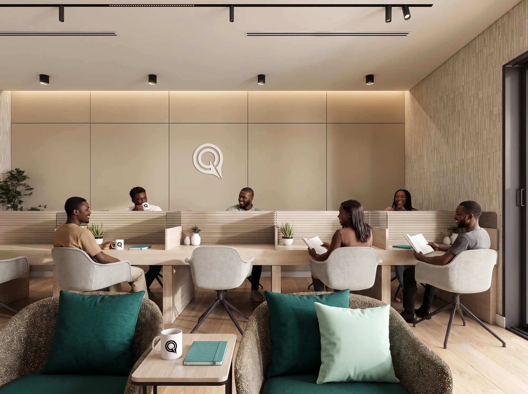 The co-working space with shared desks