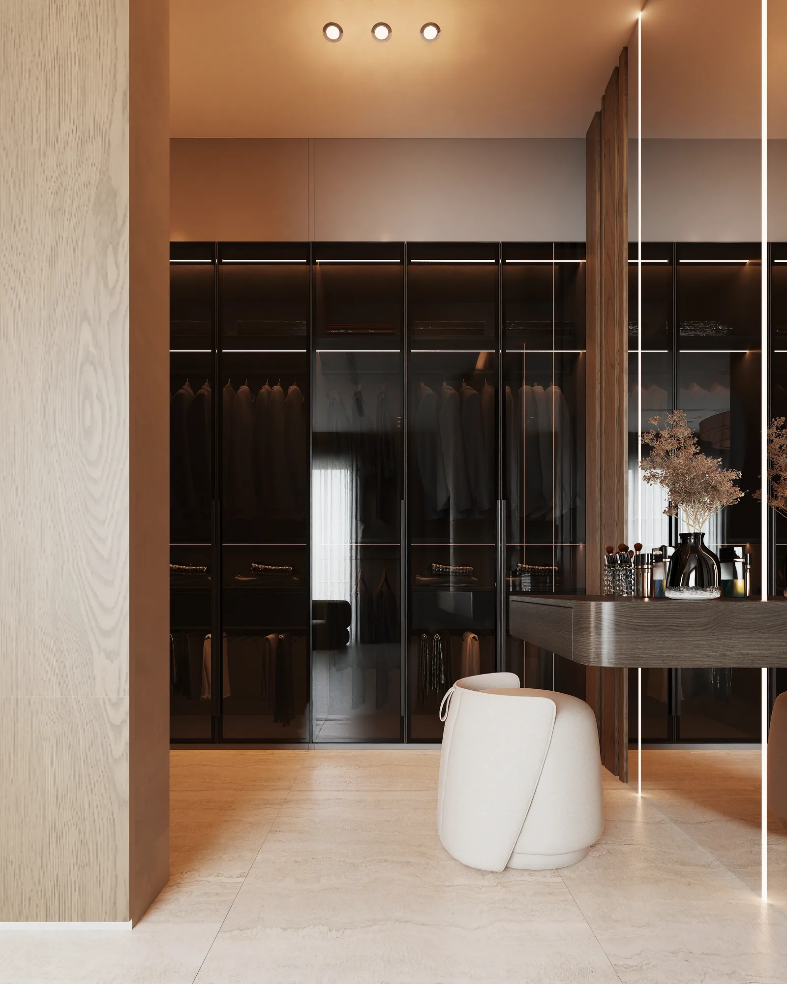 Wardrobe with smoked glass doors and a dressing table